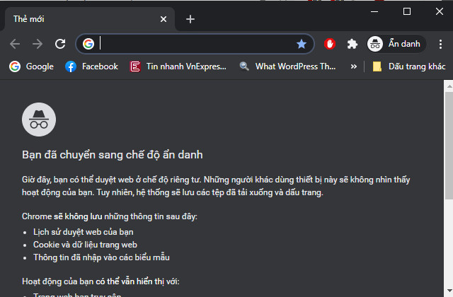 Giao diện tab ẩn danh trên Chrome