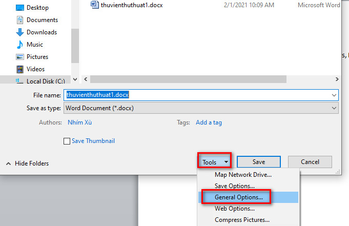 Cách cài đặt mật khẩu file word 2016