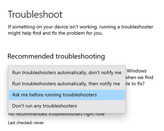 Cách tắt Troubleshooting trên win 10