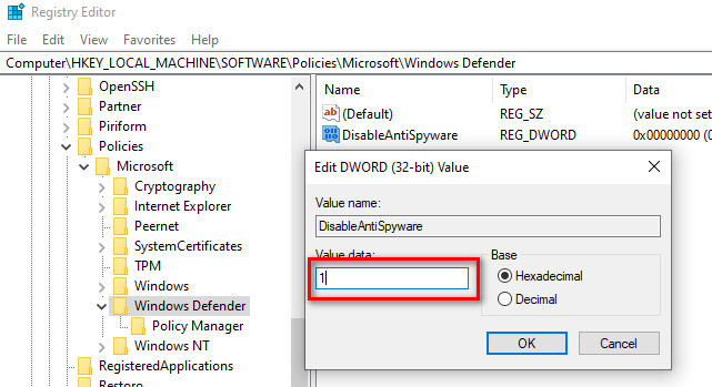 Tắt chương trình Windows Defender