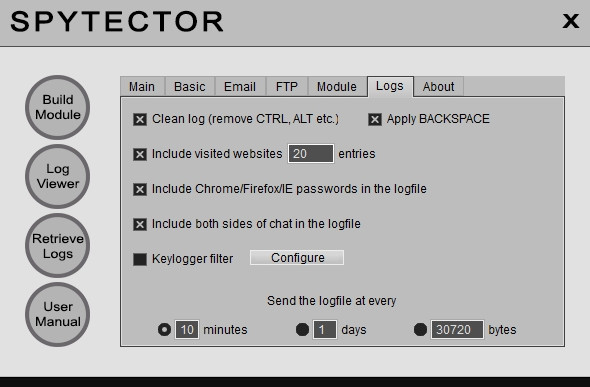 Phần mềm keylogger Spytector