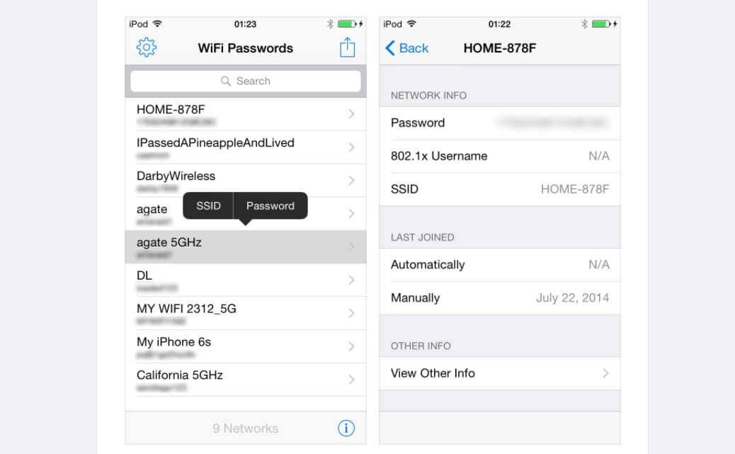 app xem pass wifi da ket noi tren iphone