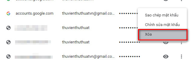 Xóa mật khẩu gmail trên chrome 
