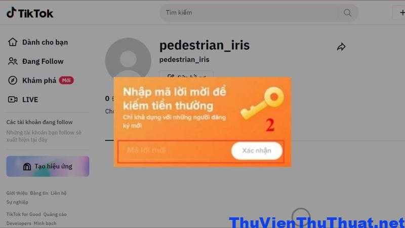 Cách nhập mã mời Tiktok trên máy tính Bước 3